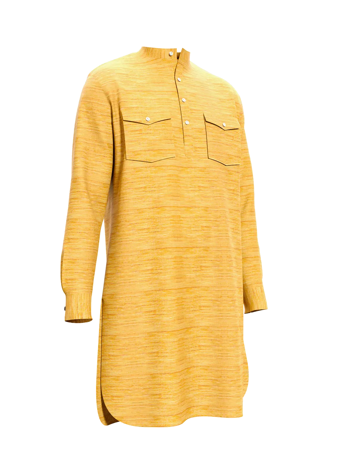 Luxurious yellow shirt made from Resonance Blend of 67% cotton and 33% polyester, featuring button details and stylish design.