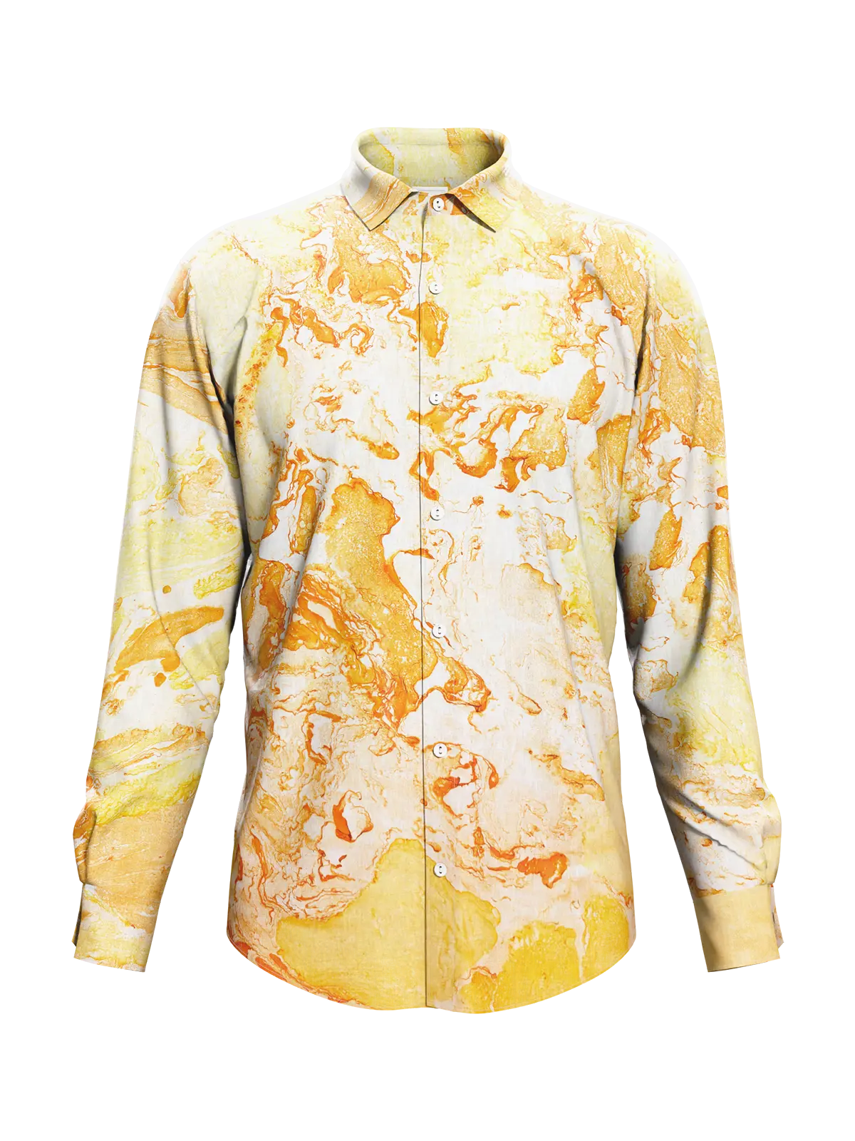 Yellow Marble Print Satin Shirt for Men