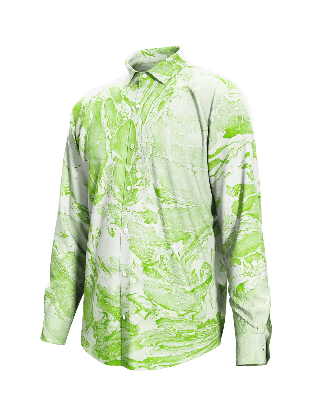 Light Green Marble Print Satin Shirt for Men